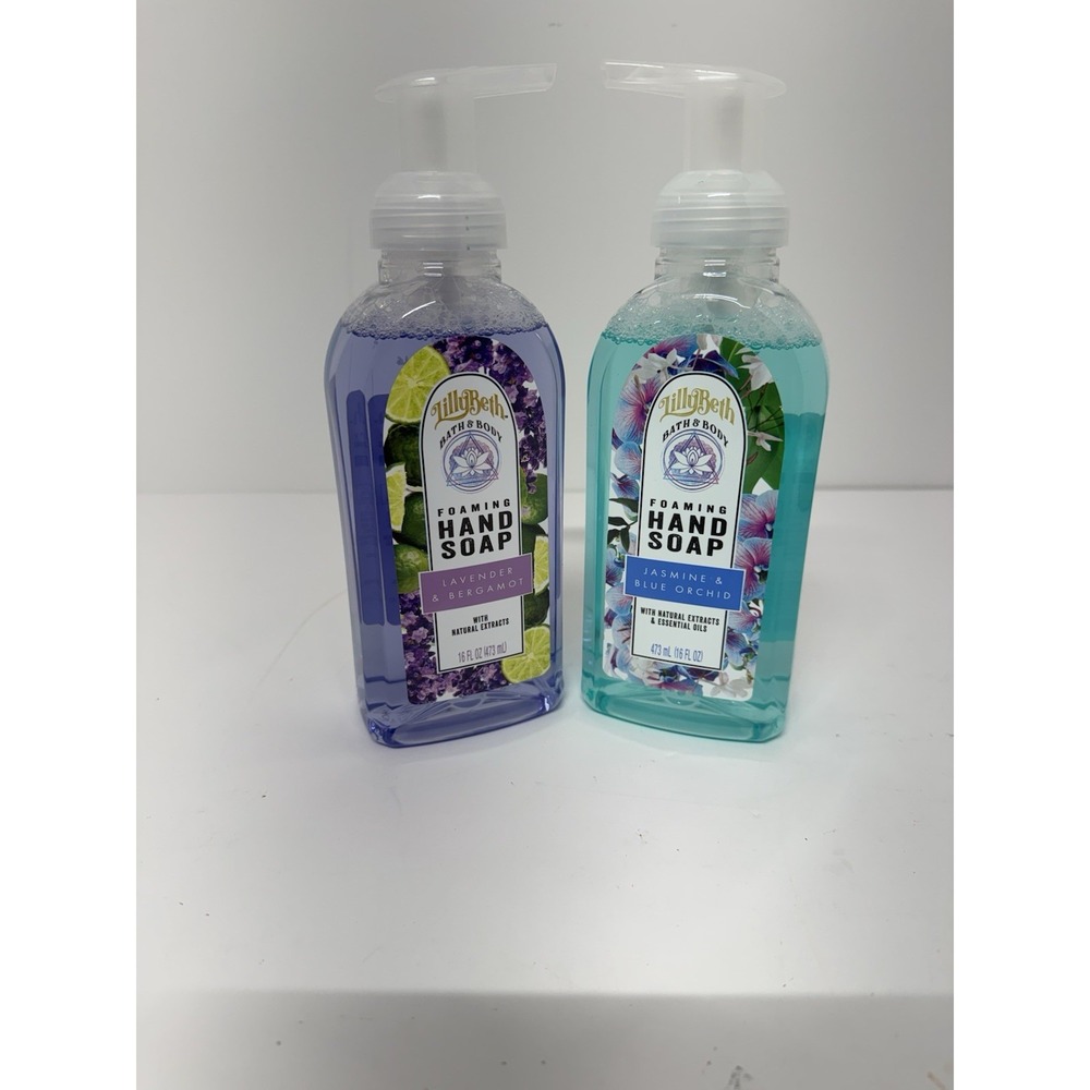 LillyBeth Luxury Foaming Hand Soap Lot of 2 Lavender Jasmine 16 oz Pump Bottles